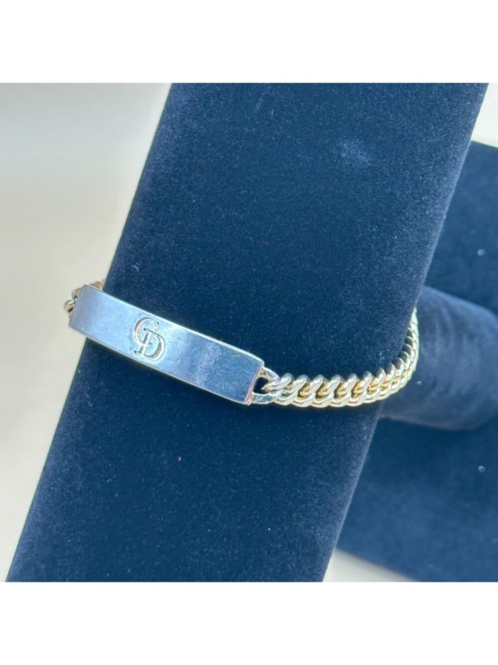 Christian Dior Vintage Two Tone CD Logo ID Plate Curb Chain Bracelet Germany